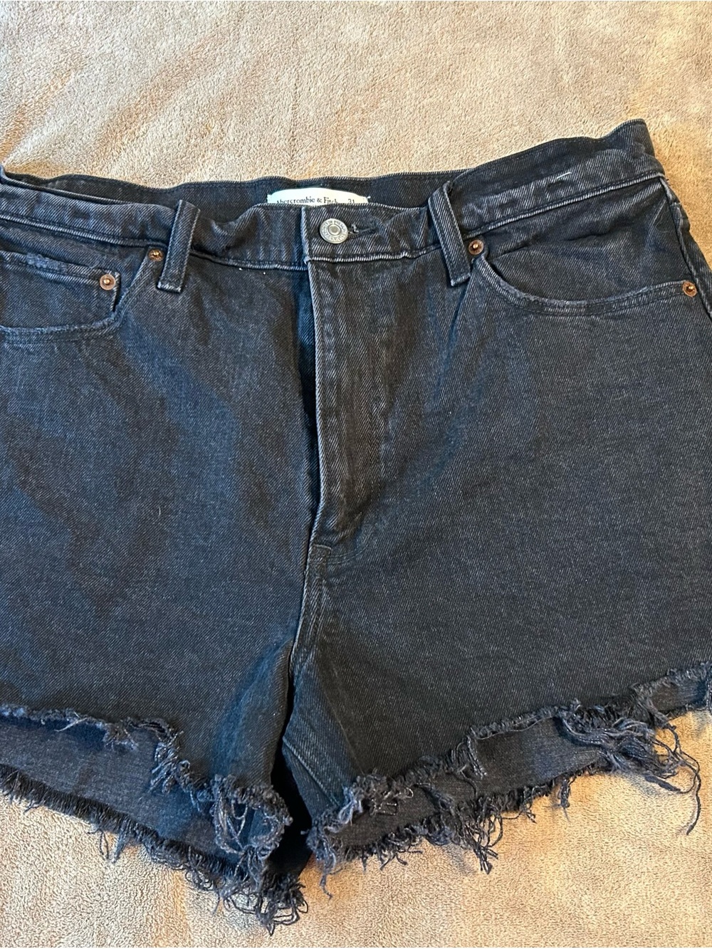 Abercrombie & Fitch High-Waist Black Denim Frayed Hem Women’s Shorts